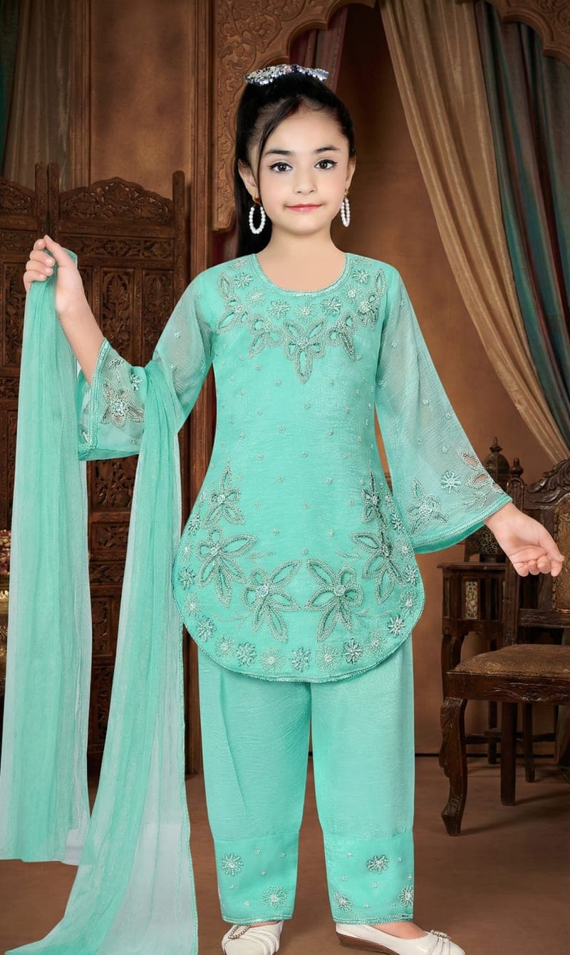 Soft Floral Embroidered Party Dress